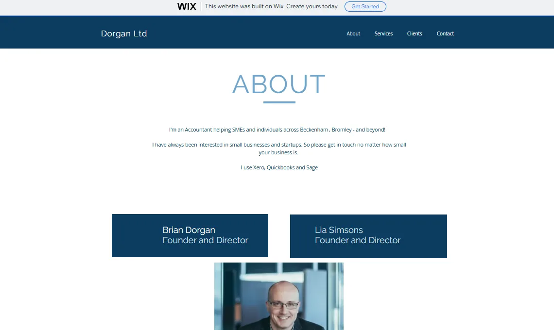 Old Dorgan Ltd About page on Wix, with the Wix banner across the top